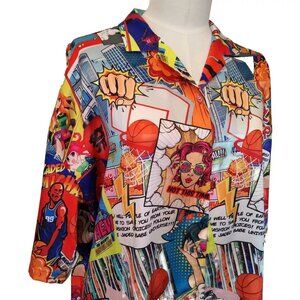 3/$20 Size 6 JADED London Comic Book Print Women's Oversized Shirt Blouse
